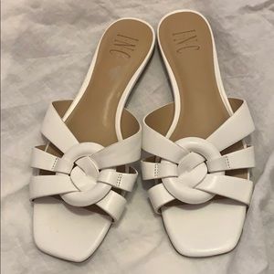 INC white leather slides